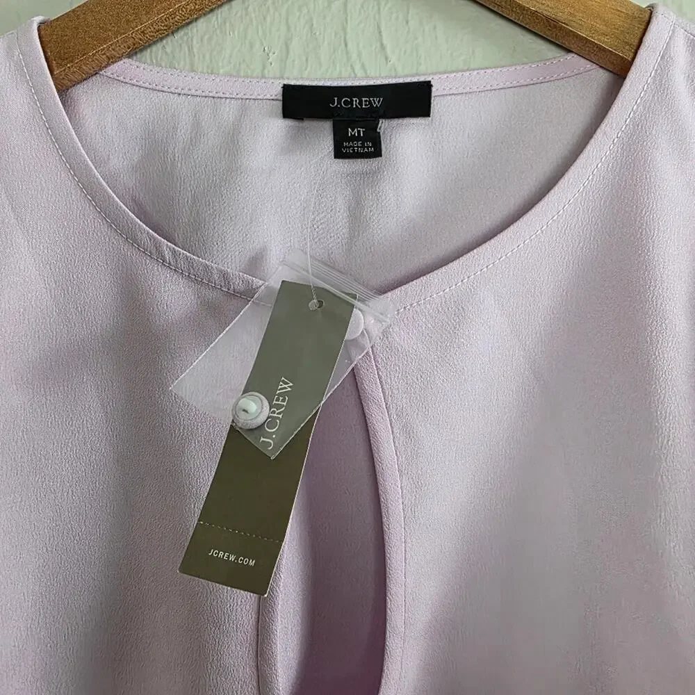 J. Crew Lavender Puff Sleeve Satin Back Crepe Blouse Top Tall Medium NWT